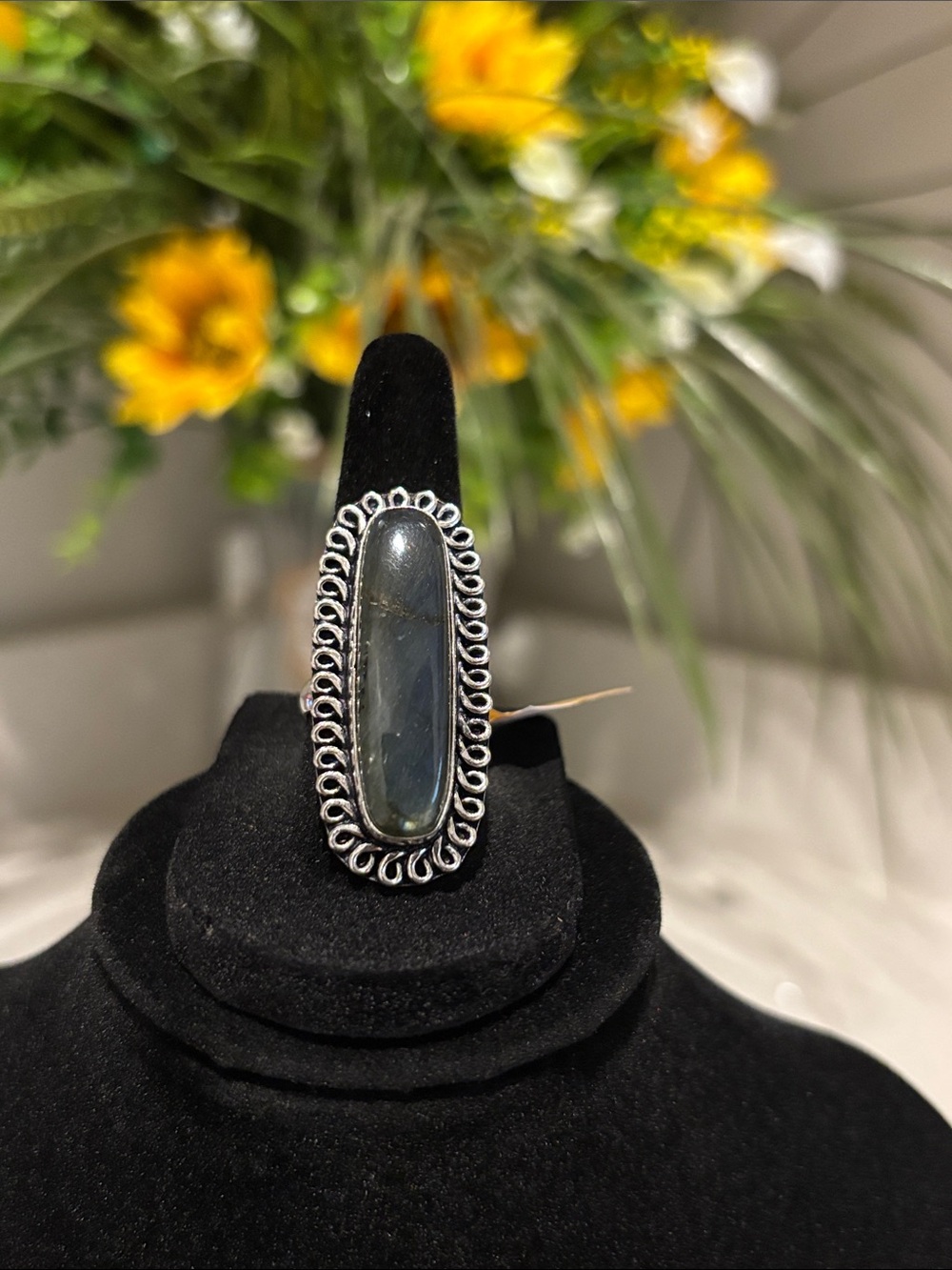 Sterling Silver Labradorite Oval Statement Ring Size 6.5